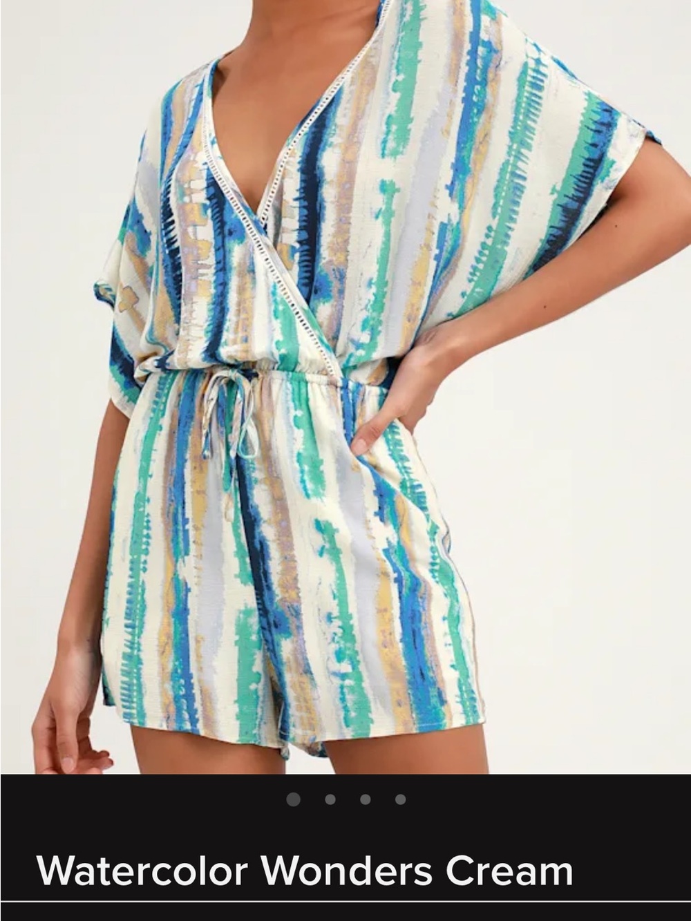 Lulu's Cream One-Piece Romper with Blue, Teal & Tan Stripes